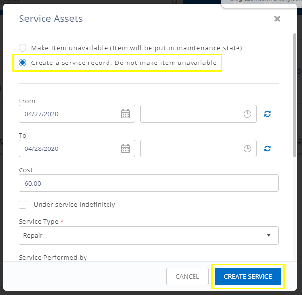 creating a service record