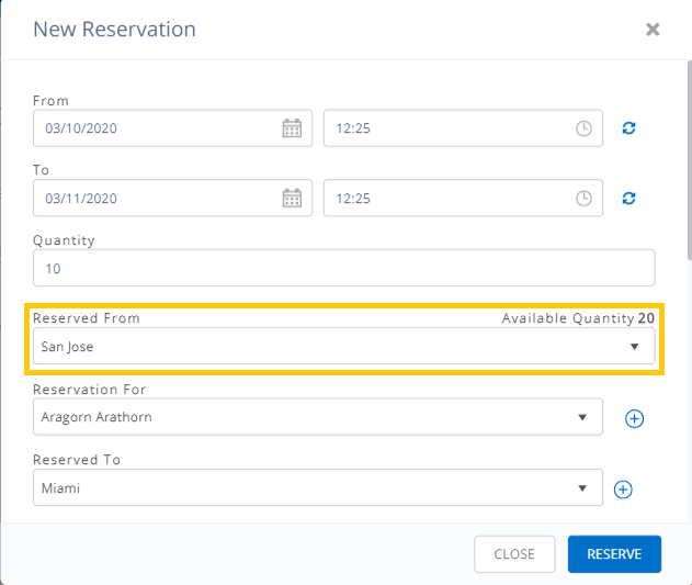 default location in reservations