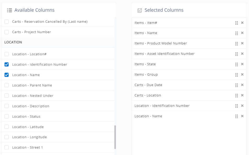 New - select from available columns