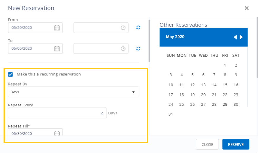 New - configure recurring reservation